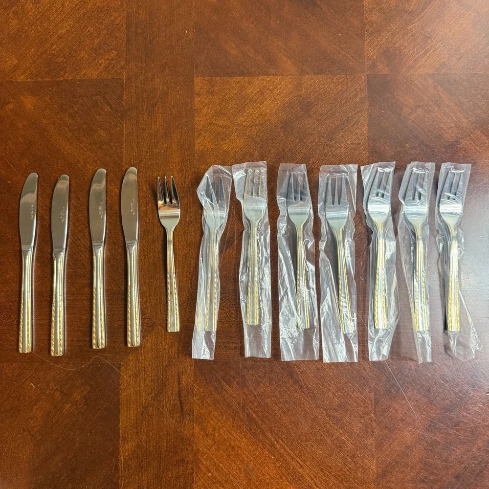 18/8 Rostfrei Stainless‎ Steel Flatware Gold Accent Mixed Lot Knives Forks